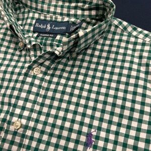 Ralph Lauren Classic Fit Green Gingham Button Down Shirt Men’s Small